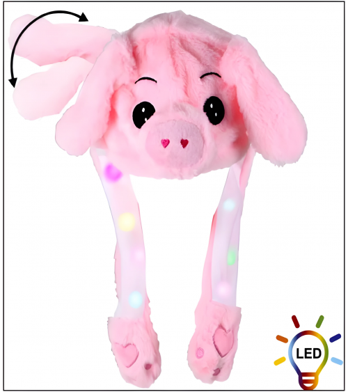 ACTION 2026-2027 - BONNET COCHON ROSE AVEC LES OREILLES QUI BOUGENT - 1er qualité + LEDS   - 1000 PIÈCES DE DISPONIBLE