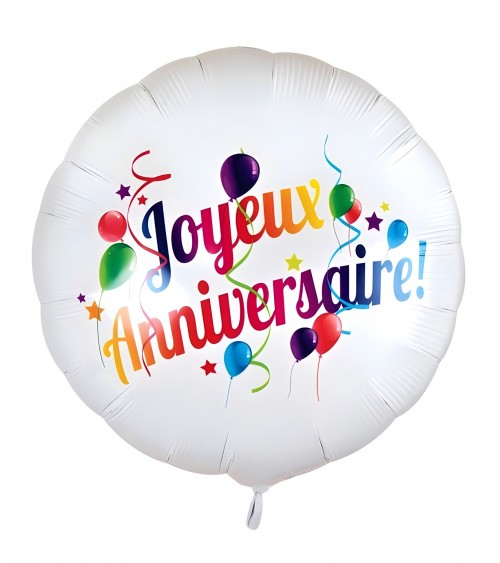 Ballon hélium blanc Joyeux Anniversaire