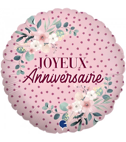 Ballon hélium Joyeux Anniversaire rose avec fleurs