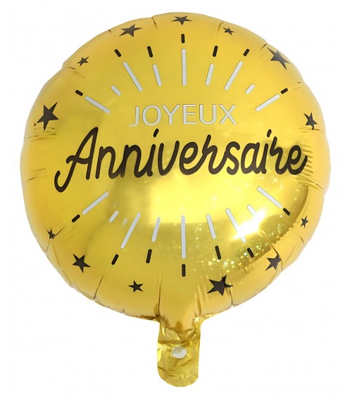 Ballon hélium or Joyeux Anniversaire avec étoiles