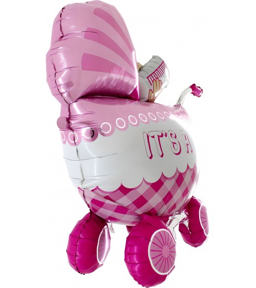 Ballon hélium 3D naissance IT'S A GIRL pousette rose