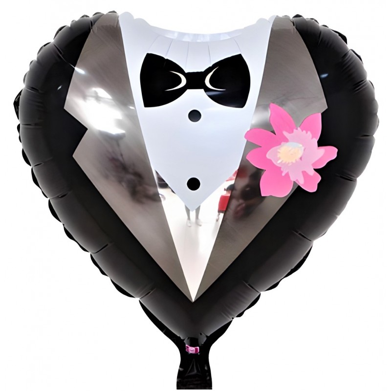 Ballon hélium coeur noir-blanc nœud papillon
