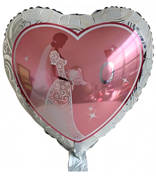 Ballon hélium coeur rose blanc marié