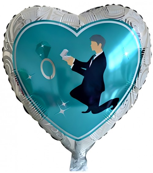 Ballon hélium coeur bleu-argent le marié à genou