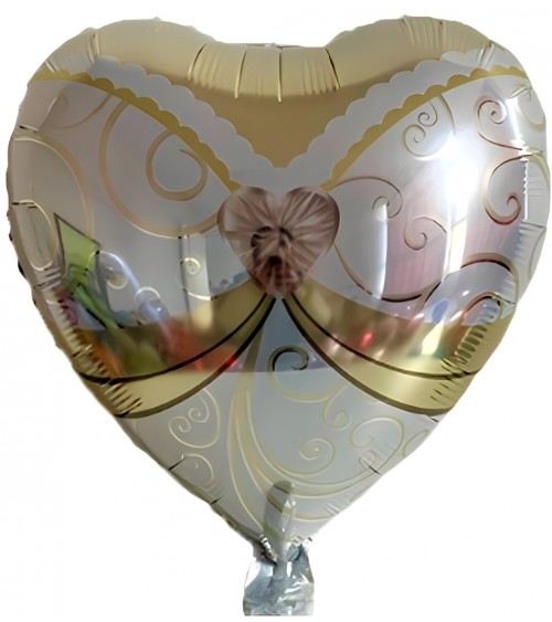 Ballon hélium coeur or-argent dessin gothique