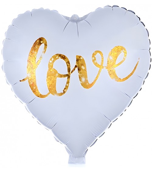Ballon hélium coeur blanc love en doré