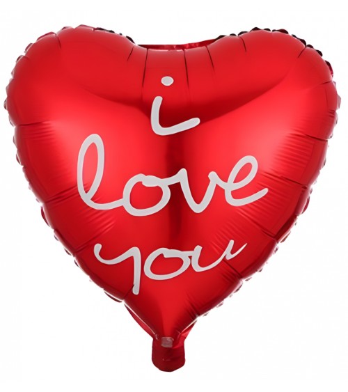 Ballon hélium cœur rouge uni i love you en blanc