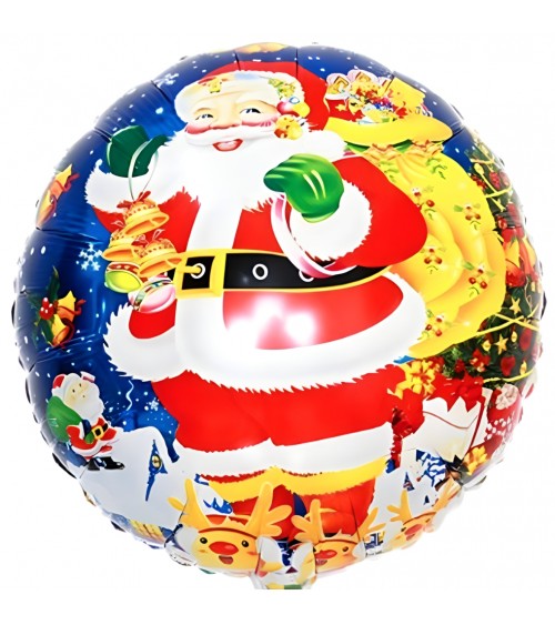 Ballon hélium rond père noël avec sac sur l'épaule