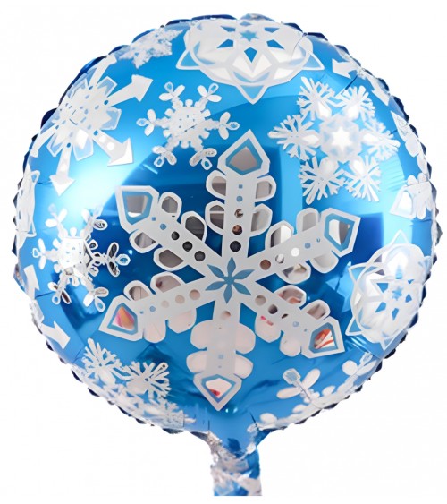 Ballon hélium rond bleu avec flocons de neige