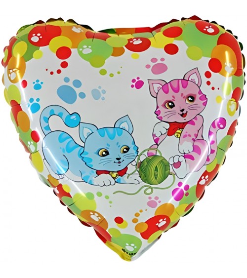 Ballon hélium cœur 2 petits chats